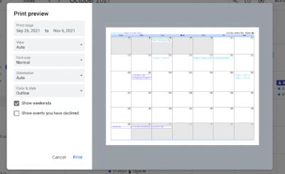 how do i print a google calendar